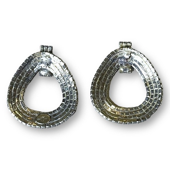 Vintage Les Bernard Inc Earrings Women’s Pave Rhinestone Silver Tone with Posts - Picture 3 of 6